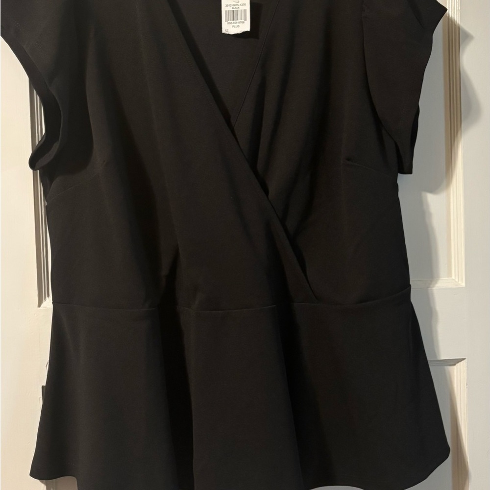 NWT Black Wrap Peplum Cap Sleeve Blouse